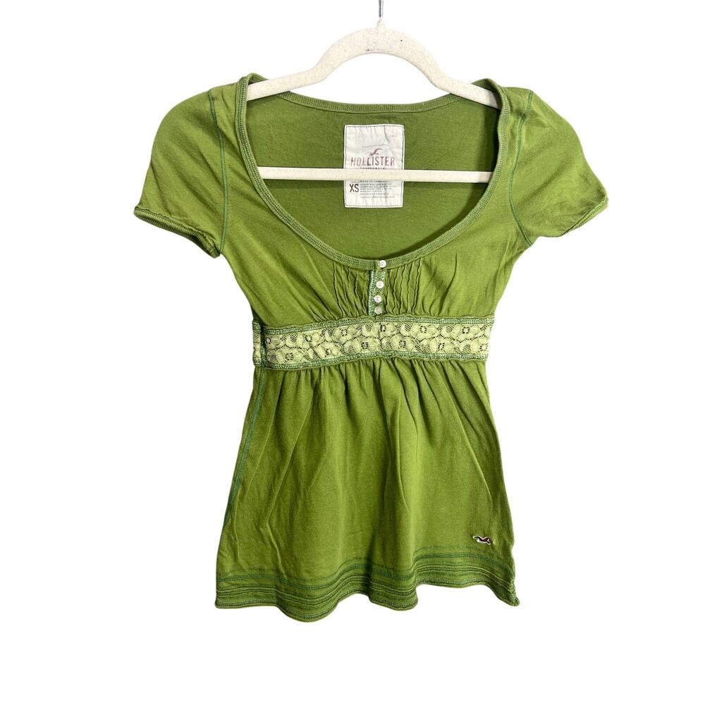 VTG 2000 Green Hollister Short Sleeve Babydoll Top Sz XS Y2k Feminine Bella Swan